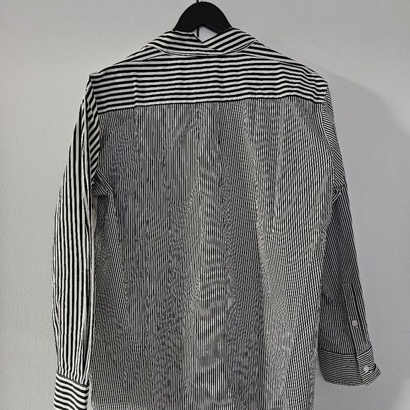 DKNY | Black & White Stripe Color-Block Button-Up - Picture 6 of 8